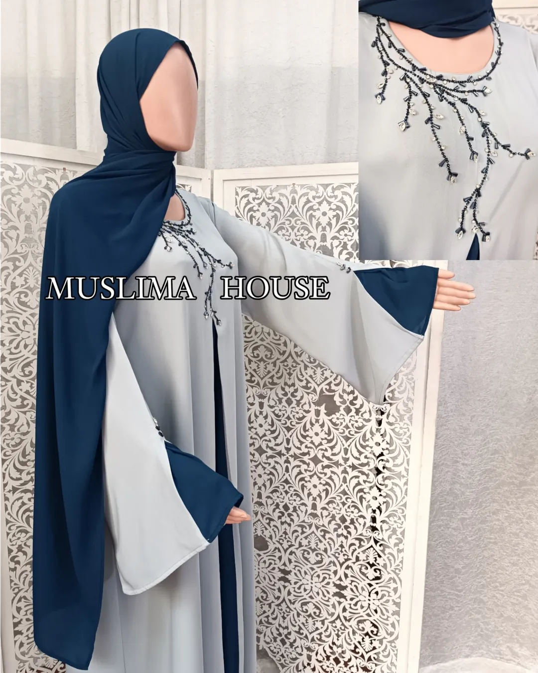 فستان العيد crepe de soie+شال كريب جورجيت
