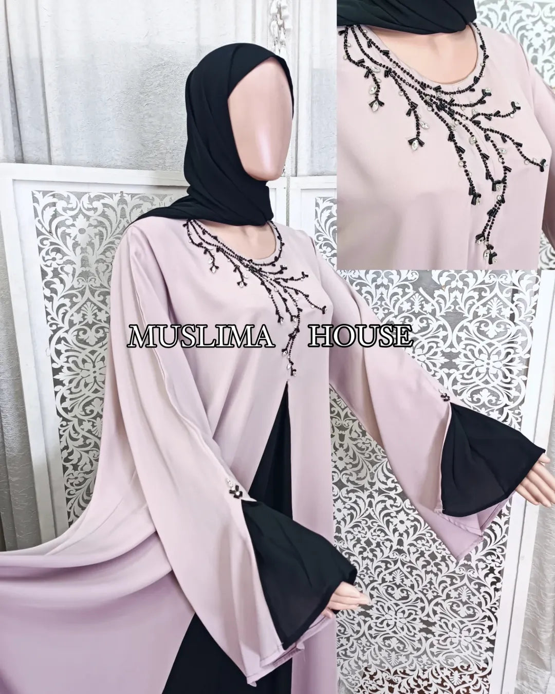 فستان العيد crepe de soie+شال كريب جورجيت