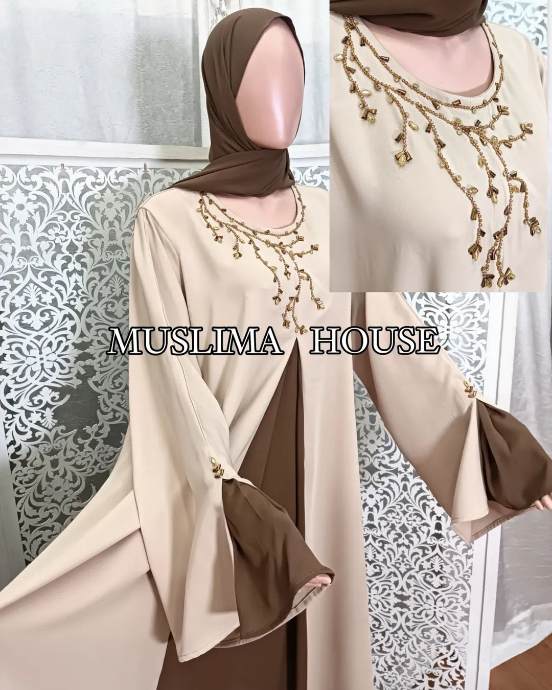 فستان العيد crepe de soie+شال كريب جورجيت